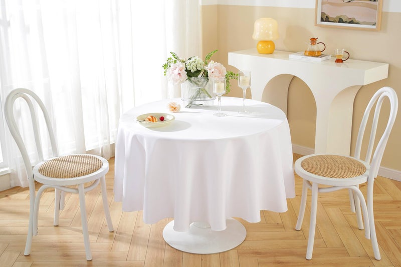 Craft And Party Round Tablecloth, 120 Inch White Tablecloth, Polyester Fabric Washable Table Cloth for Home, Party, Wedding or Restaurant Use. - Image 4